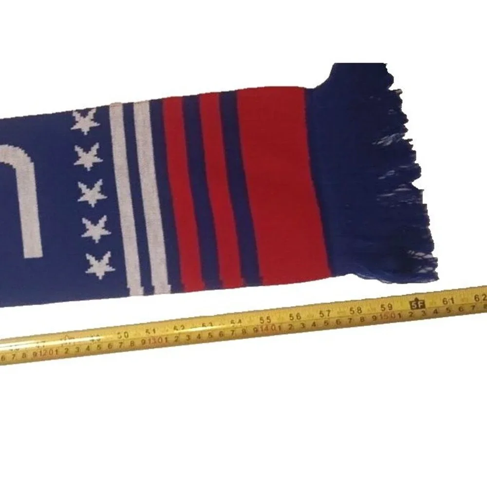USA Kniit Scarf Blue Red White Stripe Stars Fringe 60